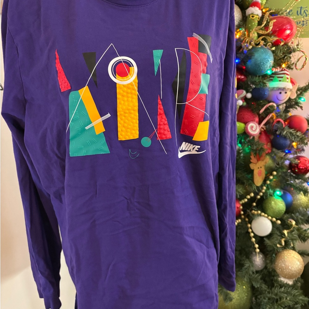 Nike Purple Long Sleeve Tee with Colorful Geometric Design